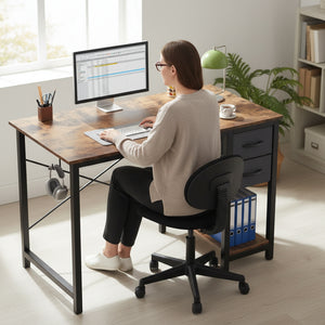 CONCETTA Small Computer Desk with Storage Shelf, 40 or 47 Inch Writing Work Study Computer Desk for Home Office Bedroom, 2-Tier Drawers, Side Headphone Hook, Modern Style for Home Bedroom