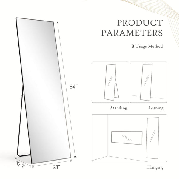 CONCETTA 71"x30" Arched Full Body Mirror Floor Mirror Standing Hanging or Leaning Wall with Stand Aluminum Alloy Thin Frame