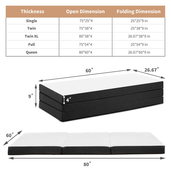 CONCETTA 4-Inch Foldable Memory Foam Camping Mattress