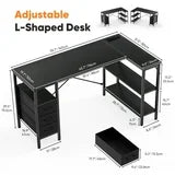 L Shaped Computer Desk with 3 Drawers, Power Outlets, USB Ports, and Monitor Stand, Corner Gaming Desk for Home Office