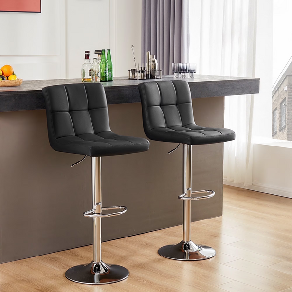 CONCETTA Swivel Bar Stools, Adjustable PU Leather Counter Seats with Back and Footrest