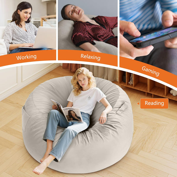 Bean Bag Chairs, 3Ft Bean Bags for Kids Teens, Large Beanbag Chair with Memory Foam Filled and Soft Removable Washable Cover, Comfy Sofa for Living Room Bedroom Dorm