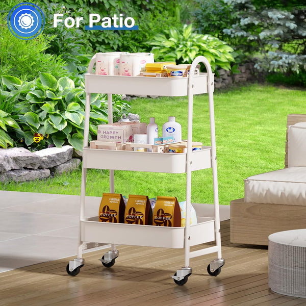 CONCETTA 3 Tier Utility Rolling Cart, Metal Mobile Storage Shelf with Lockable Caster Wheels, Organization for Livingroom, Bathroom & Kitchen, Gray