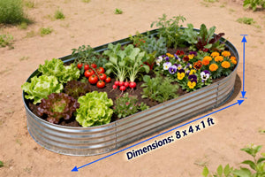 CONCETTA Galvanized Raised Garden Bed Kit with Safe Rubber Edging, Oval Metal Planter Box for Vegetables, Flowers, Herbs for Outdoor Gardening