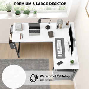 CONCETTA 49in Reversible L Shaped Computer Desk with Storage, Coner Desk with Wooden Desktop, CPU Stand and Side Bag for Home Office & Gaming