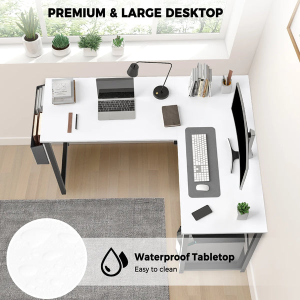 CONCETTA 49in Reversible L Shaped Computer Desk with Storage, Coner Desk with Wooden Desktop, CPU Stand and Side Bag for Home Office & Gaming