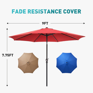 CONCETTA 9FT Outdoor Patio Umbrella, Outdoor Table Umbrella, Yard Umbrella,Easy Push Button Tilt and Crank, 8 Sturdy Fiberglass Ribs Heavy-Duty Pool Umbrella for Deck, Backyard