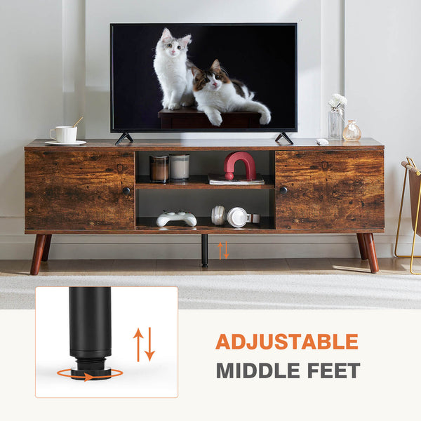 JOINSUN Wooden TV stand - for TVs up to 60 inches with adjustable shelves with double storage cabinets for living room, bedroom, patio