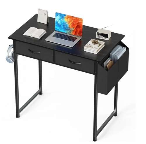 32/48 inch Small Desk with Fabric Drawers for Adult, Vanity Desk with Storage for Bedroom, Black