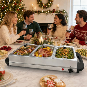 SHOUFTW Stainless Steel Electric Warming Tray, Buffet Server with Adjustable Temperature Control, Food Warmer for Parties, Holidays & Catering.