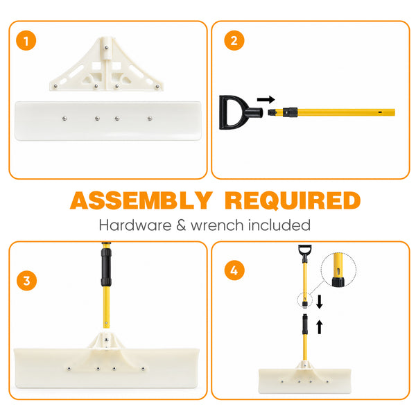 CONCETTA 30"/36" Snow Pusher, Wide Snow Plow Shovel with Non-Stick Poly Blade, Reinforced Metal Handle, Heavy-Duty Winter Removal Tool for Driveways & Sidewalks, White