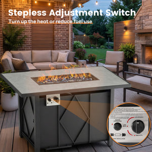 SHOUFTW 43" Propane Fire Pit Table, Outdoor Rectangular Gas Fire Pit with Lid & Waterproof Cover for Patio Backyard Deck Gatherings, 50000 BTU, Black