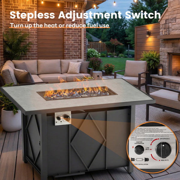SHOUFTW 43" Propane Fire Pit Table, Outdoor Rectangular Gas Fire Pit with Lid & Waterproof Cover for Patio Backyard Deck Gatherings, 50000 BTU, Black
