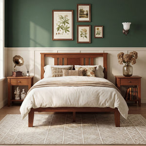CONCETTA Solid Wood Platform Bed with Headboard, No Box Spring Needed, Wood Slat Support, Dark Brown Finish for Modern Bedroom, Full Size