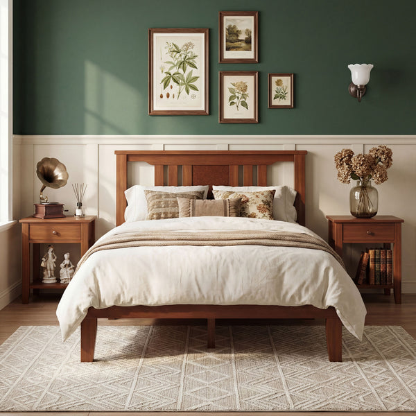 CONCETTA Solid Wood Platform Bed with Headboard, No Box Spring Needed, Wood Slat Support, Dark Brown Finish for Modern Bedroom, Full Size