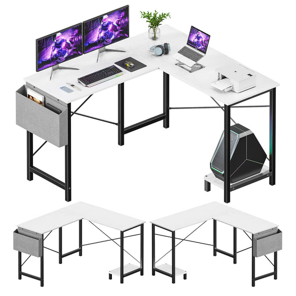 CONCETTA L-Shaped Computer Desk - 50" Corner Gaming Table with Console Shelf and Side Storage Pocket for Office, Bedroom, Living Room