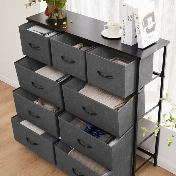 CONCETTA Dresser with 9 Drawers Chest of Closets for Bedroom, Fabric Storage Tower with Wooden Top
