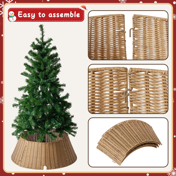CONCETTA Christmas Tree Collar, Farmhouse Detachable Handwoven Christmas Tree Base Cover, Christmas Tree Basket Base, for Holiday,Black