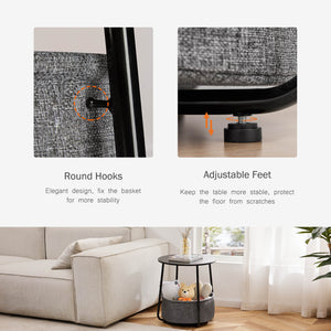 CONCETTA Compact nightstand, sofa side table, can be used in living room, nursery room, bedroom, comes with fabric basket for easy storage