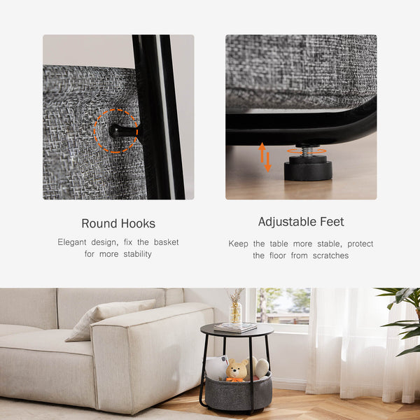 CONCETTA Compact nightstand, sofa side table, can be used in living room, nursery room, bedroom, comes with fabric basket for easy storage