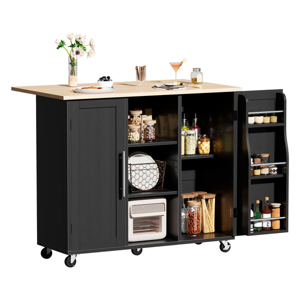 CONCETTA Wooden Kitchen Island Cart, Rolling Storage Cabinet with Racks, Open Shelves and Drawer