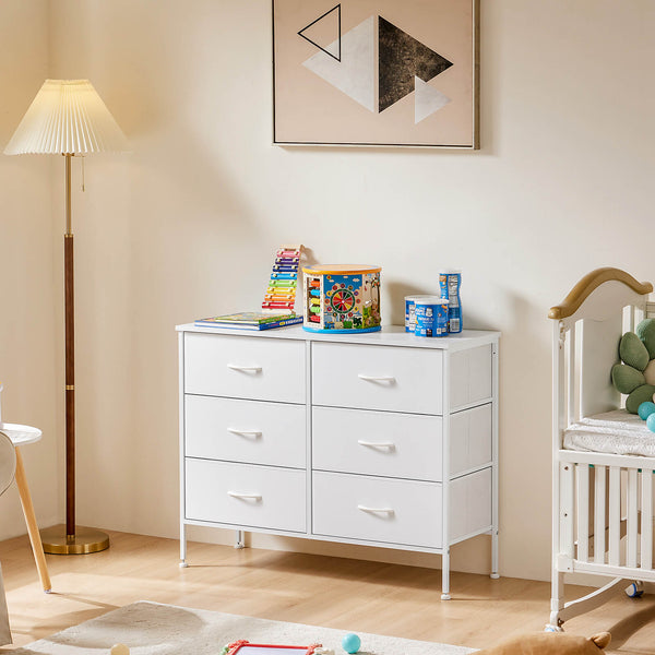 JOINSUN Dresser TV Stand, Console Table with 6 Wide Drawers, Entertainment Center for 55" TV Storage Fabric Dresser Drawer