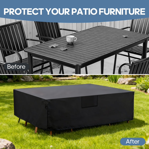 CONCETTA Rectangular Patio Furniture Cover, 600D Waterproof Outdoor Dining Table & Chair Cover, Heavy Duty