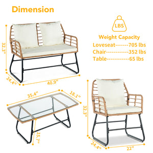 CONCETTA 3 Piece Outdoor Patio Furniture Set, Wicker Bistro Chairs with Glass Top Table for Apartment Balcony, Small Backyard, Porch and Deck