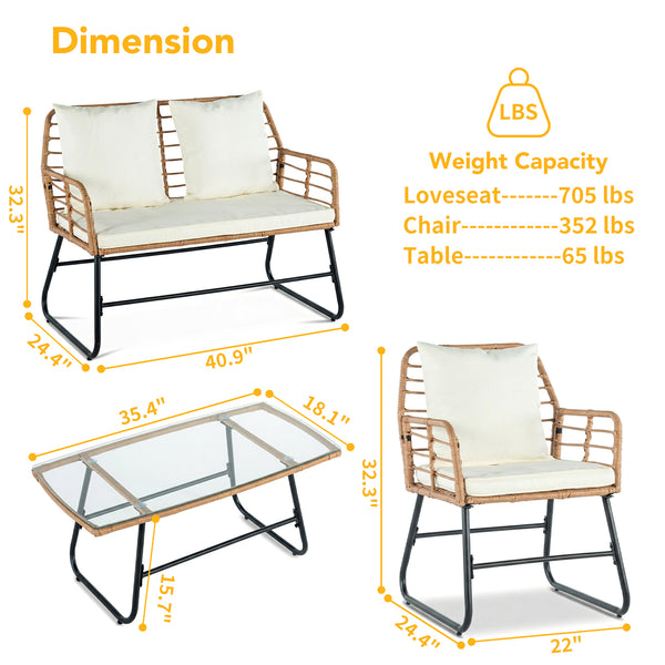 CONCETTA 3 Piece Outdoor Patio Furniture Set, Wicker Bistro Chairs with Glass Top Table for Apartment Balcony, Small Backyard, Porch and Deck