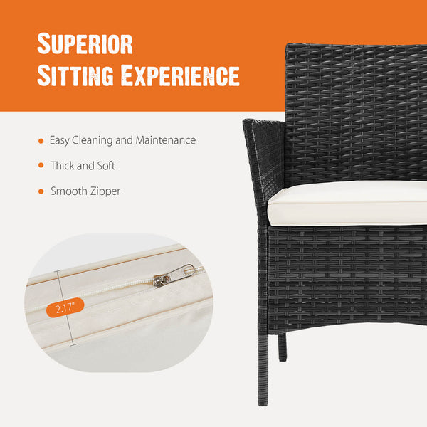 CONCETTA 3 Piece Patio Wicker Furniture Set , Patio Chair w/ Table w/ Cushions, Simple Modern Comfort