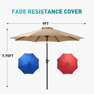 CONCETTA 9FT Outdoor Patio Umbrella, Outdoor Table Umbrella, Yard Umbrella,Easy Push Button Tilt and Crank, 8 Sturdy Fiberglass Ribs Heavy-Duty Pool Umbrella for Deck, Backyard