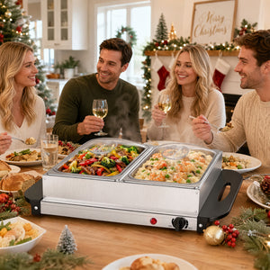 SHOUFTW Stainless Steel Electric Warming Tray, Buffet Server with Adjustable Temperature Control, Food Warmer for Parties, Holidays & Catering.