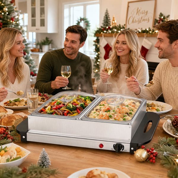 SHOUFTW Stainless Steel Electric Warming Tray, Buffet Server with Adjustable Temperature Control, Food Warmer for Parties, Holidays & Catering.