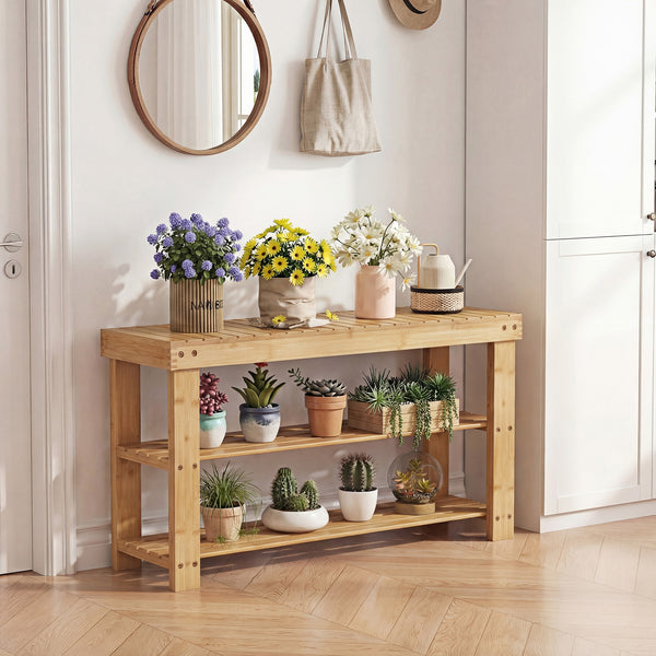 CONCETTA Bamboo Shoe Rack & Bench, 3-Tier 280 lb Capacity Storage Organizer for Entryway, Living Room, Balcony