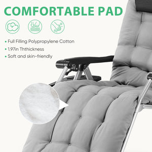 CONCETTA Padded Zero Gravity Chair, Lounge Chair with Removable Cushion and Trays,Folding deck chair patio chair, Lawn Lounger, Gray