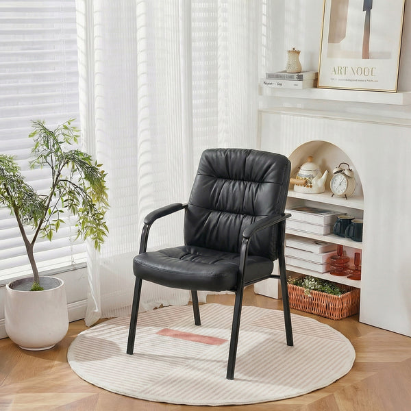 CONCETTA Big and Tall Guest Chair, Tufted Leather Heavy Duty Reception Chair with Padded Arms, for Office, Home, and Bedroom, Black, Brown