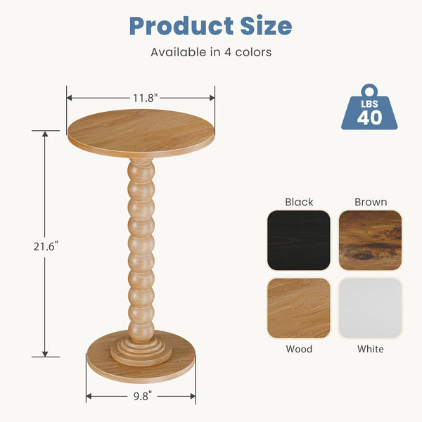 CONCETTA Modern Round Side Table, Accent End Table with Solid Wood Spindle, Small Drink Table for Living Room, Bedroom, Couch, Office