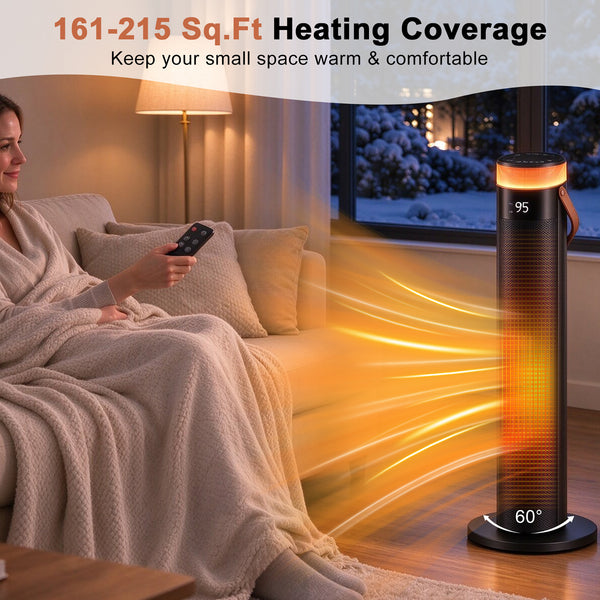 CONCETTA 25" Tower Space Heater,1500W Electric Heater with Remote,15H Timer,Child Lock,60° Oscillation,for Indoor, Living Room, Bedroom, Office & Home