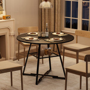 CONCETTA Round Extendable Dining Table for 4-8 People, Space-Saving Wood Kitchen Table with Pedestal Base & Storage Shelf, Modern Expandable Oval Dining Table for Home & Apartment