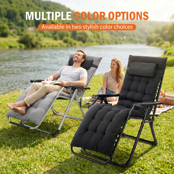 SHOUFTW Padded Zero Gravity Lounge Chair with Detachable Cushion & Side Tray, Folding Reclining Patio Chair, Outdoor Lawn Lounger