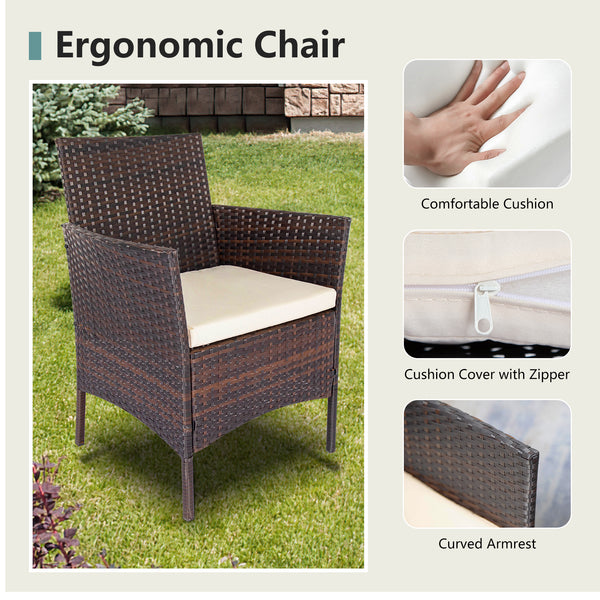 SHOUFTW Wicker Patio Furniture Set with Cushions & Glass Coffee Table, Outdoor Conversation Set for Backyard, Garden, Porch, Stylish & Comfortable