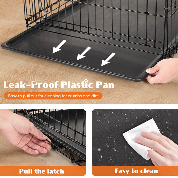 JOINSUN Dog Crate-24/30/36/42/48 inch, Double Door Dog Cage with Divider Panel and Plastic Leak-Proof Pan Tray, foldable, easy to carry, suitable for indoor, outdoor, travel use