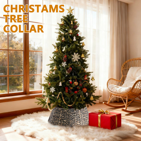 CONCETTA Christmas Tree Collar, Farmhouse Detachable Handwoven Christmas Tree Base Cover, Christmas Tree Basket Base, for Holiday,Black