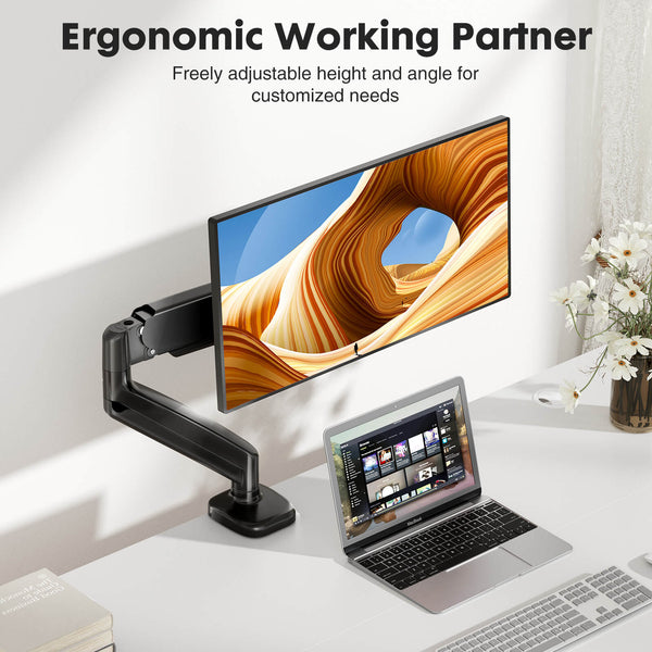JOINSUN Dual Monitor Stand - Adjustable Gas Spring Monitor Desk Mount Swivel Vesa Bracket with C Clamp, Grommet Mounting Base for 15 to 32 Inch Computer Screens