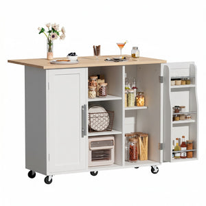 CONCETTA Wooden Kitchen Island Cart, Rolling Storage Cabinet with Racks, Open Shelves and Drawer