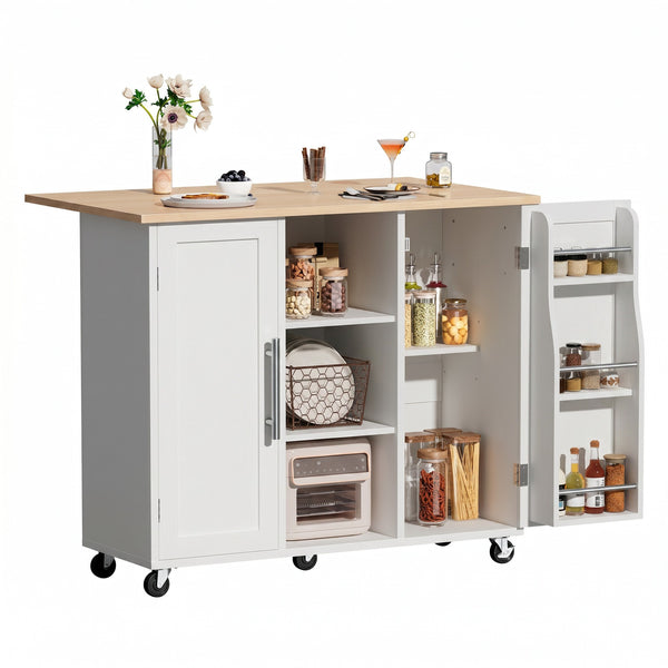 CONCETTA Wooden Kitchen Island Cart, Rolling Storage Cabinet with Racks, Open Shelves and Drawer