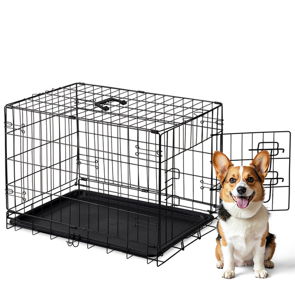 CONCETTA 30Inch Medium Single Door Dog Cage, With Divider Panel and Plastic Leak-Proof Pan Tray, Foldable For Indoor, Outdoor, Travel