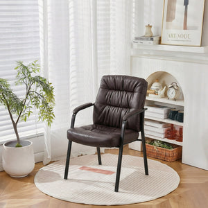 CONCETTA Big and Tall Guest Chair, Tufted Leather Heavy Duty Reception Chair with Padded Arms, for Office, Home, and Bedroom, Black, Brown