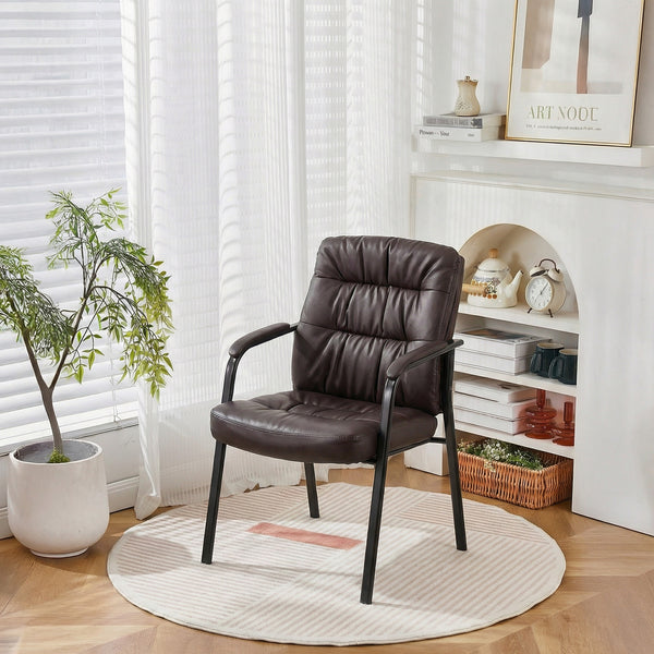 CONCETTA Big and Tall Guest Chair, Tufted Leather Heavy Duty Reception Chair with Padded Arms, for Office, Home, and Bedroom, Black, Brown