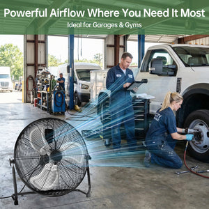 SHOUFTW High Velocity Industrial Floor Fan, 3-Speed Heavy Duty Metal Air Circulator with 120° Tilt Head, Black